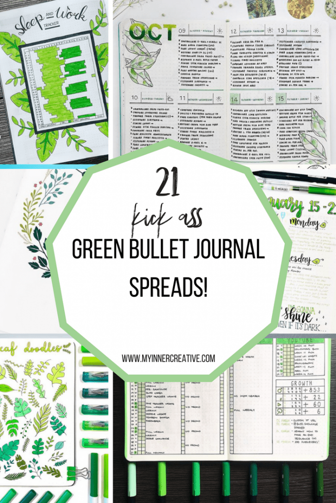 Green bullet journal spreads